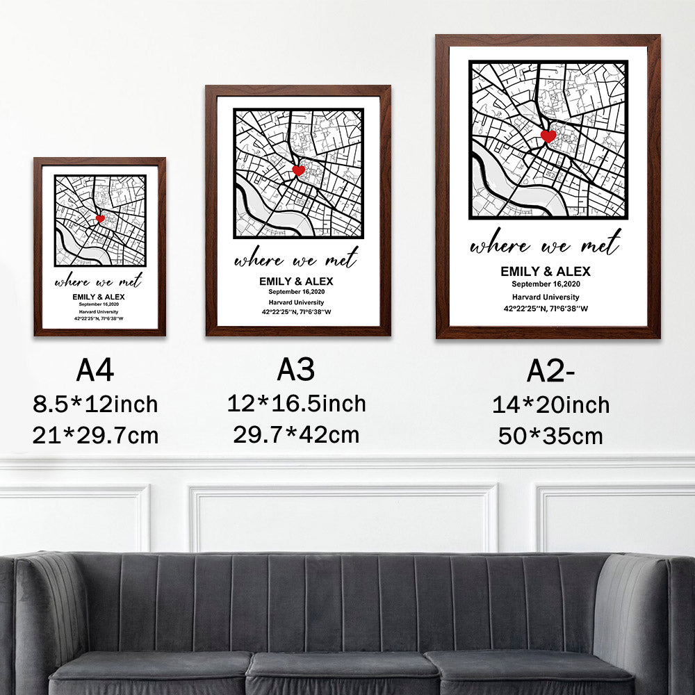 Personalized First Date Map Framed Gift For Couples Valentine's Day Gifts