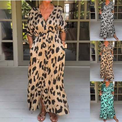 💃Loose Leopard V-Neck Maxi Dress