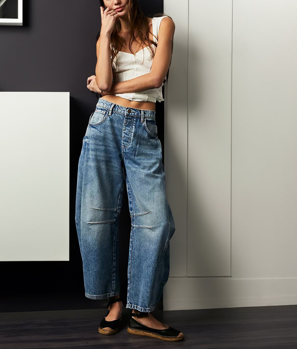 2024 Women's High Stretch Mid-Rise Tube Jeans Fashionable Wide Leg Sha