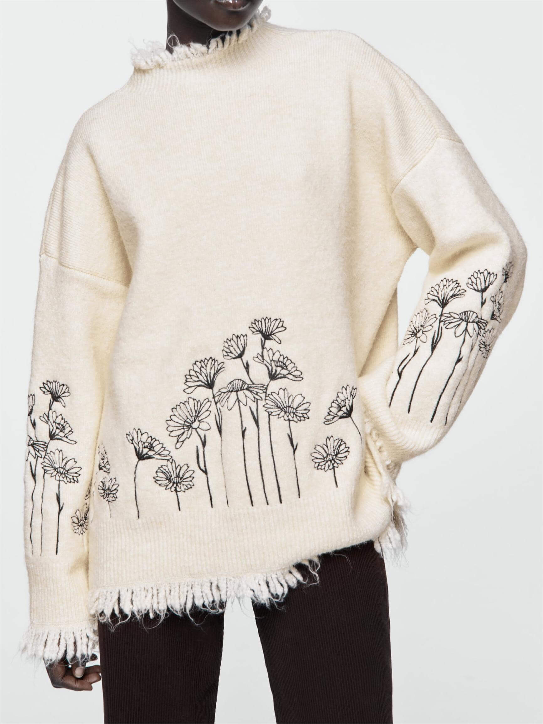 Floral Embroidered Knitted Sweater