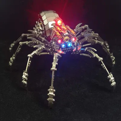 3D metal mechanical spider with colored lights rotatable puzzle model 