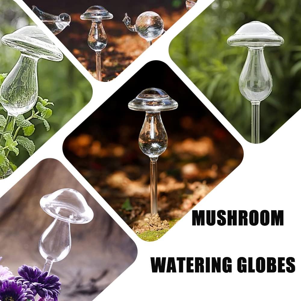 Adabocute Glass Plant Watering Globe-Mushroom Self Watering Spikes-2 Pack Plant Watering Bulbs Devices for Indoor and Outdoor Plants
