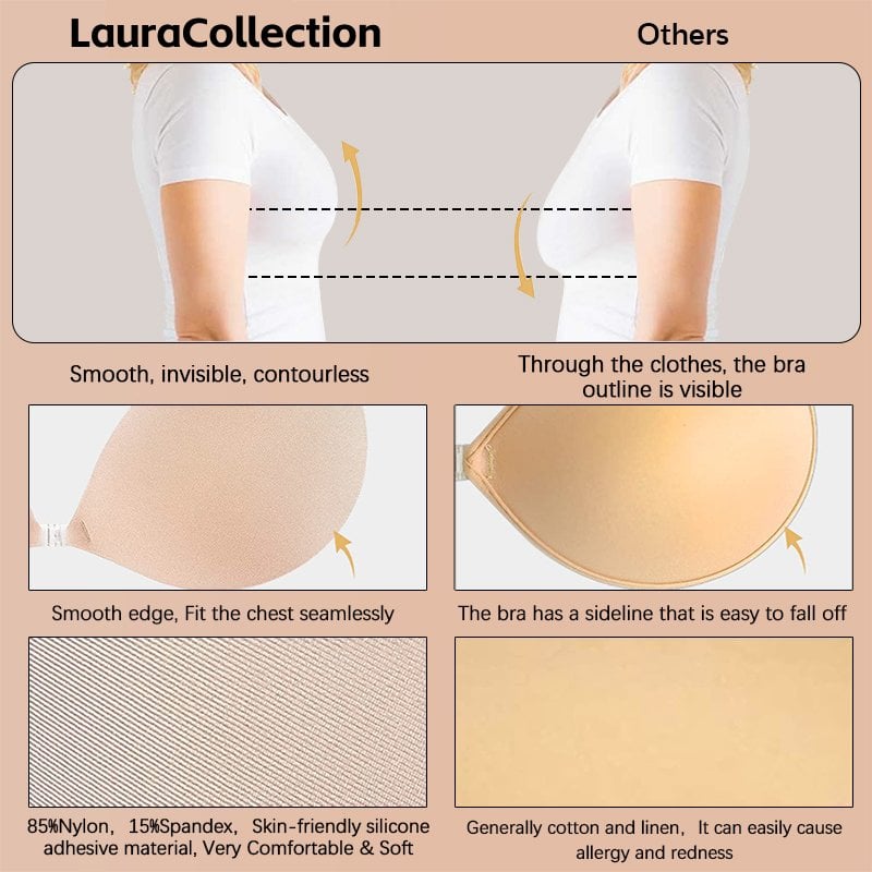 LAURACOLLECTION®ADHESIVE BRA BACKLESS STRAPLESS REUSABLE STICKY INVISIBLE PUSH UP BRA