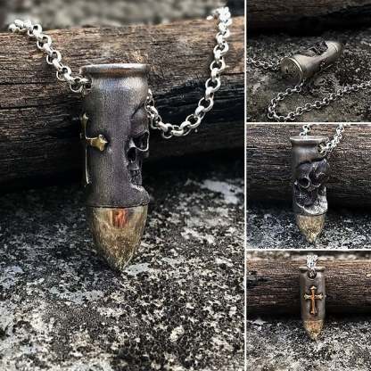 🔥Upcycled Russian War Remnants - Holy Cross Bullet Skull Necklace (7.62x54)