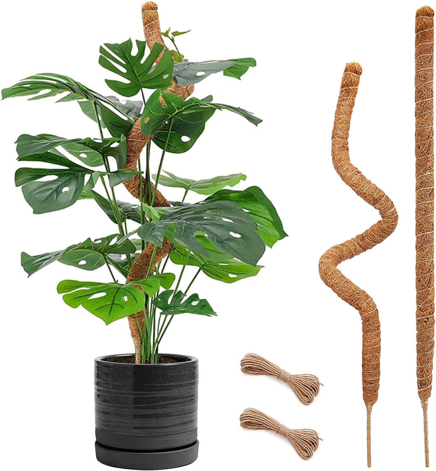 25/45 Inch Moss Pole, 2 Pack Bendable Moss Pole for Plants Monstera, Moss Poles for Climbing Plants Indoor, Handmade Coco Coir Plant Pole Sticks Support Stakes for Potted Plants