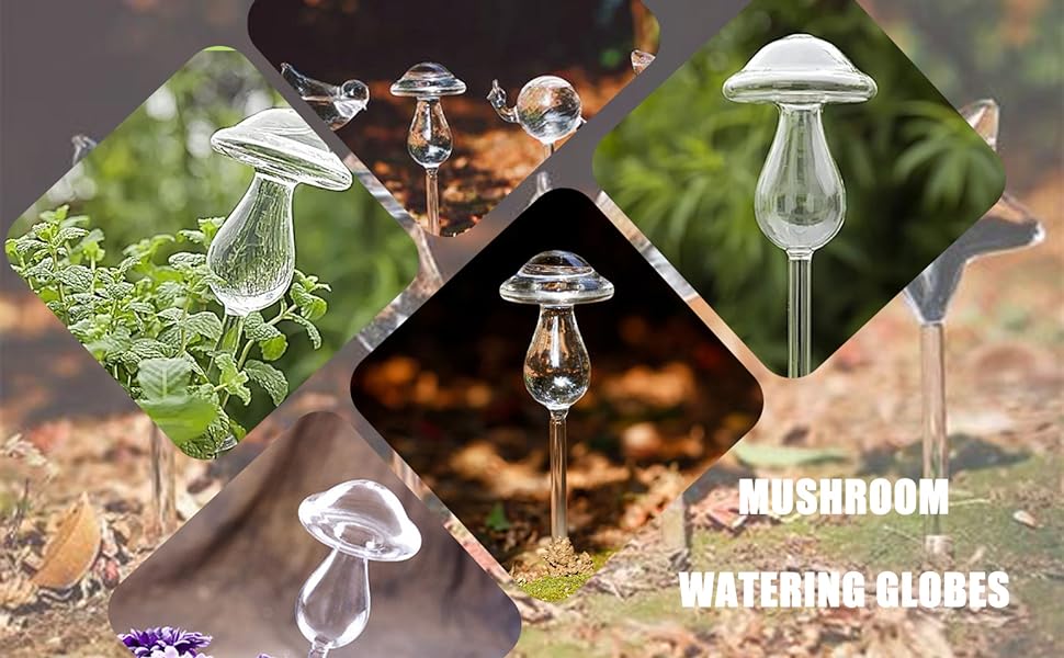 Glass Plant Watering Globe-Mushroom Self Watering Spikes Plant Watering Bulbs Devices 