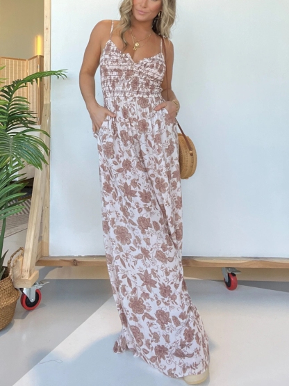 Floral Suspender Wide-Leg Jumpsuit (Buy 2 Free Shipping)
