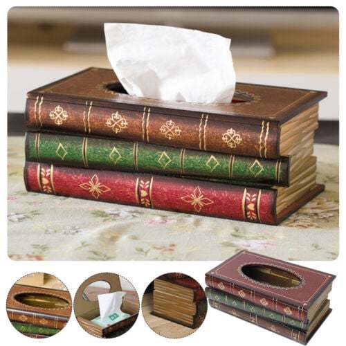 🔥HOT SALE - Creative Retro Wooden Book Shape Tissue Box