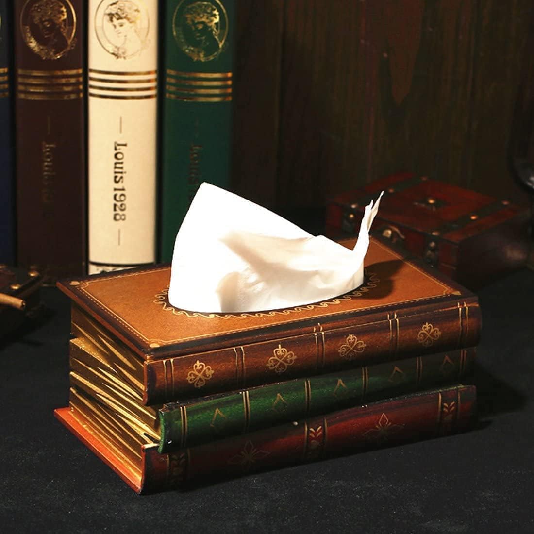 🔥HOT SALE - Creative Retro Wooden Book Shape Tissue Box