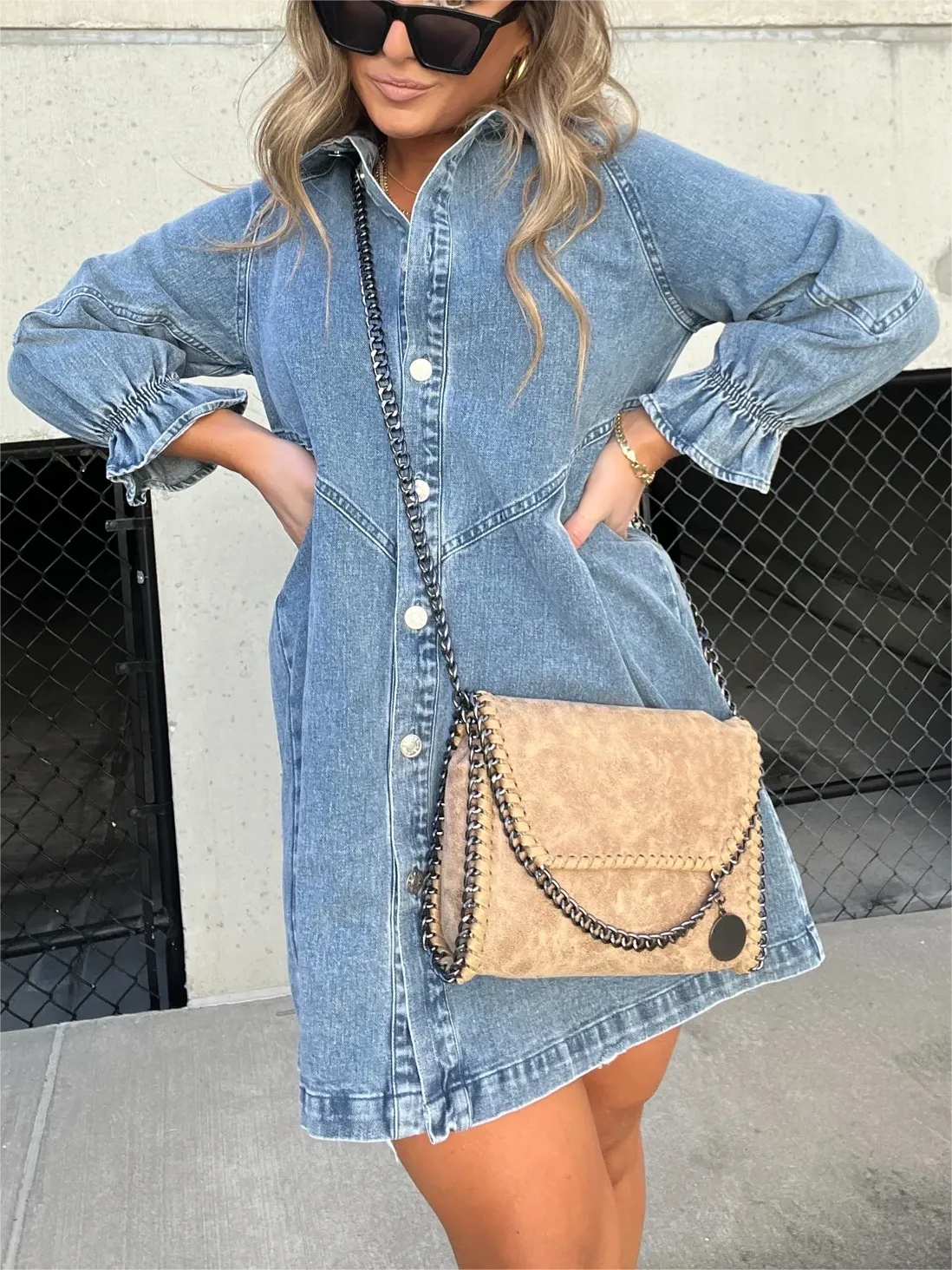 🎁🎁🎁(HOT SALES)WASHED DENIM PUFF SLEEVE DRESS✨BUY 2 FREE SHIPPING