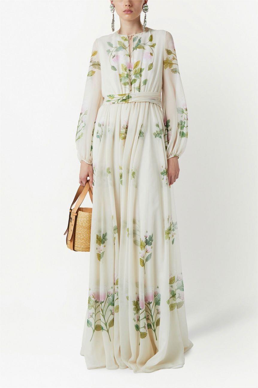 Floral Round Neck Long Sleeve Maxi Dress