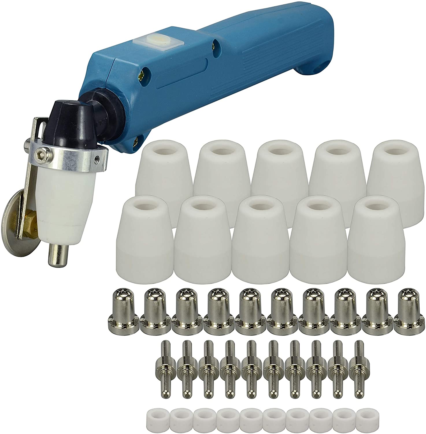 PT-31 LG-40 20072 Plasma Cutter Torch Body & Roller Guide Wheel Spacer &Plasma Tip Electrode Nozzle Gas Ring Shield Cup Kit 42pcseel Spacer 2pcs