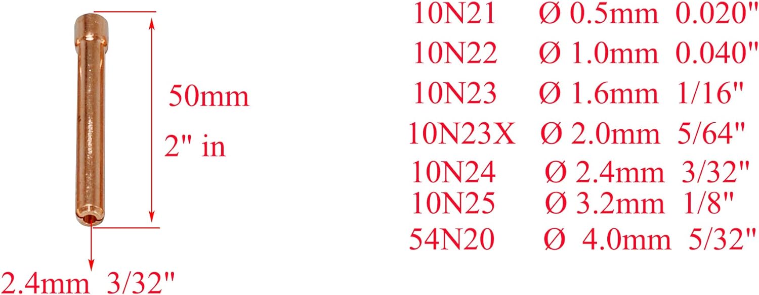 TIG Collet 10N24 (3/32" & 2.4mm Orifice) For QQ300 PTA DB SR WP 17 18 26 TIG Welding Torch 10pk