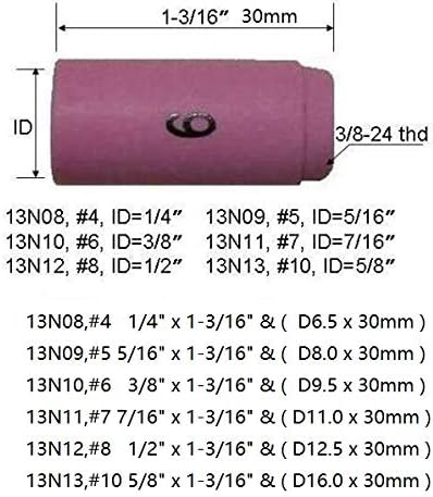 6pcs TIG Alumina Nozzle Shield Cup Assorted Size Kit 13N08#4 13N09#5 13N10#6 13N11#7 13N12#8 13N13#10 Fit SR WP 9 17 18 20 25 26 TIG Welding Torch