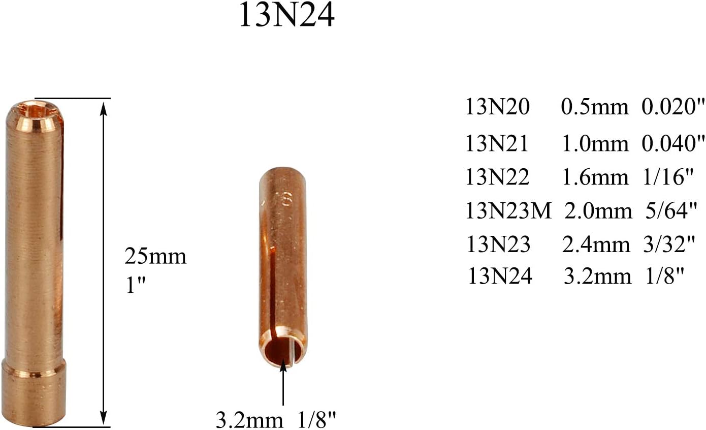 13N24 TIG Collets (1/8" & 3.2mm Orifice) Fit DB PTA SR WP 9 20 25 TIG Welding Torch 10pk
