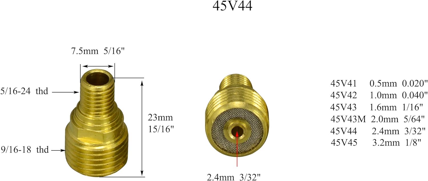 TIG Gas Lens Collet Body 45V44 3/32" Fit SR DB PTA WP 9 20 25 TIG Welding Torch 3pk