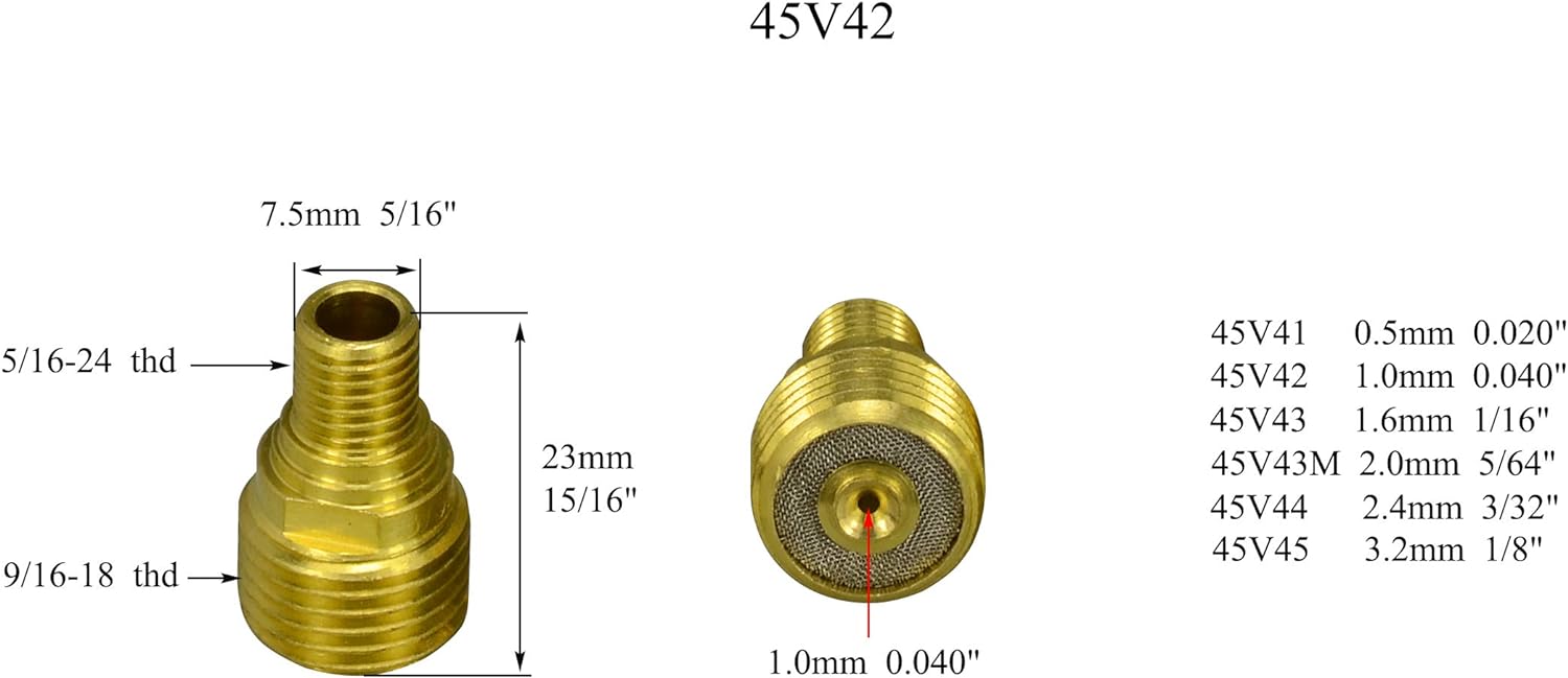 HK-Bluesweld TIG Gas Lens Collet Body 13N21 45V42 (.040" & 1mm) 13N22 45V43 (1/16" & 1.6mm) 45V44 13N23 (3/32" & 2.4mm) 45V45 13N24 (1/8" & 3.2mm) Glass Cup #4 ~ #12 WP 9 20 25 TIG Welding Torch 39pcs