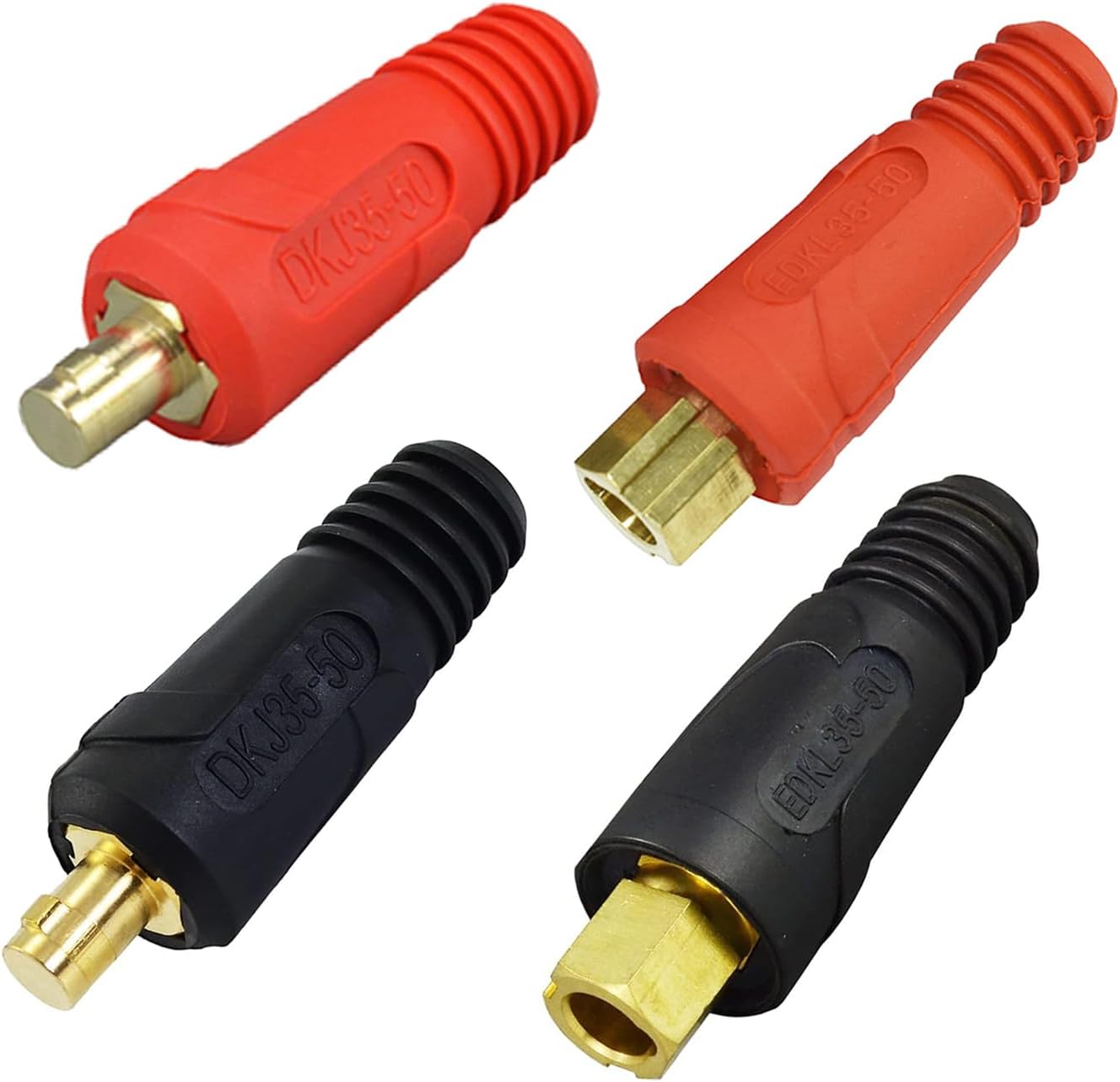 TIG Welding Cable Panel Connector Plug & Socket Set DKJ35-50 & EDKL35-50 315Amp with Black and Red Color Dinse-Style Quick Fitting 4pcs