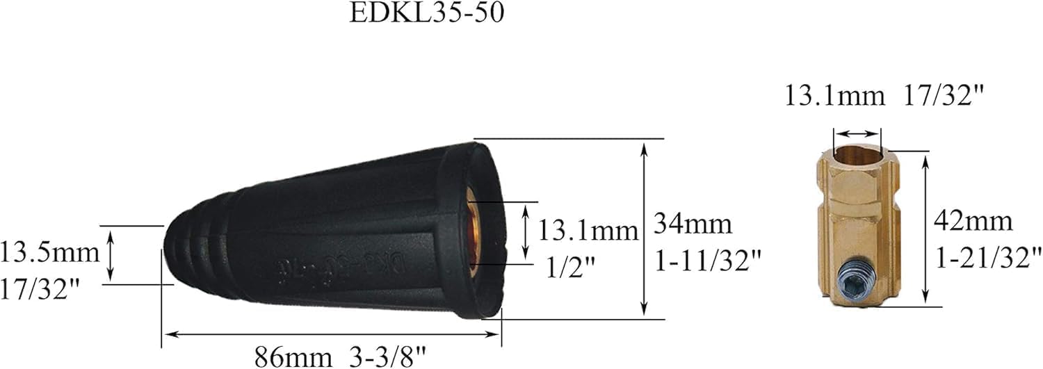 TIG Welding Cable Panel Connector Plug & Socket Set DKJ35-50 & EDKL35-50 315Amp with Black and Red Color Dinse-Style Quick Fitting 4pcs