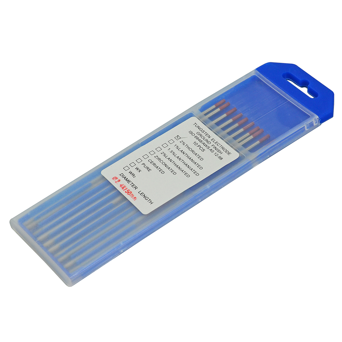 TIG Welding Tungsten Electrode 2 Percent Thoriated WT20 Red 3/32"x6" & 2.4mm x 150mm Pack of 10