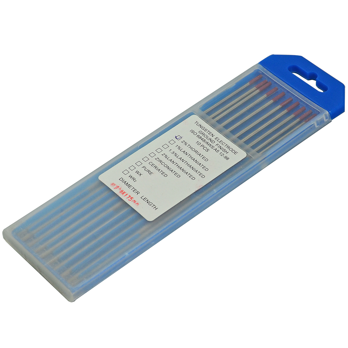 TIG Welding Tungsten Electrode 2% Thoriated WT20 Red Tips 3/32" x 7" & 2.4mm x 175mm Pack of 10