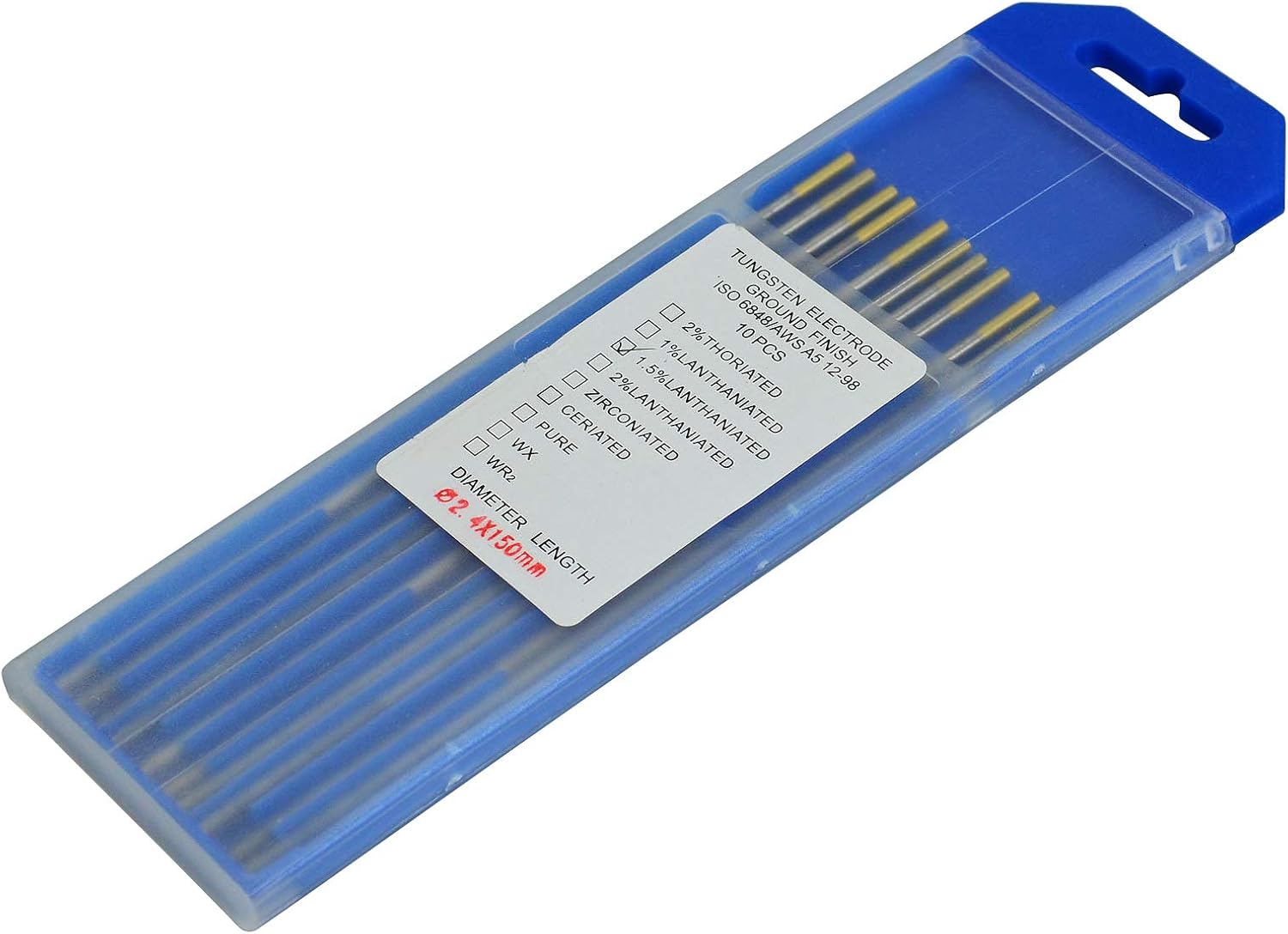 TIG Welding Tungsten Electrode 1.5% Lanthanated WL15 Gold Tips 3/32" x 6" & 2.4mm x 150mm Pack of 10