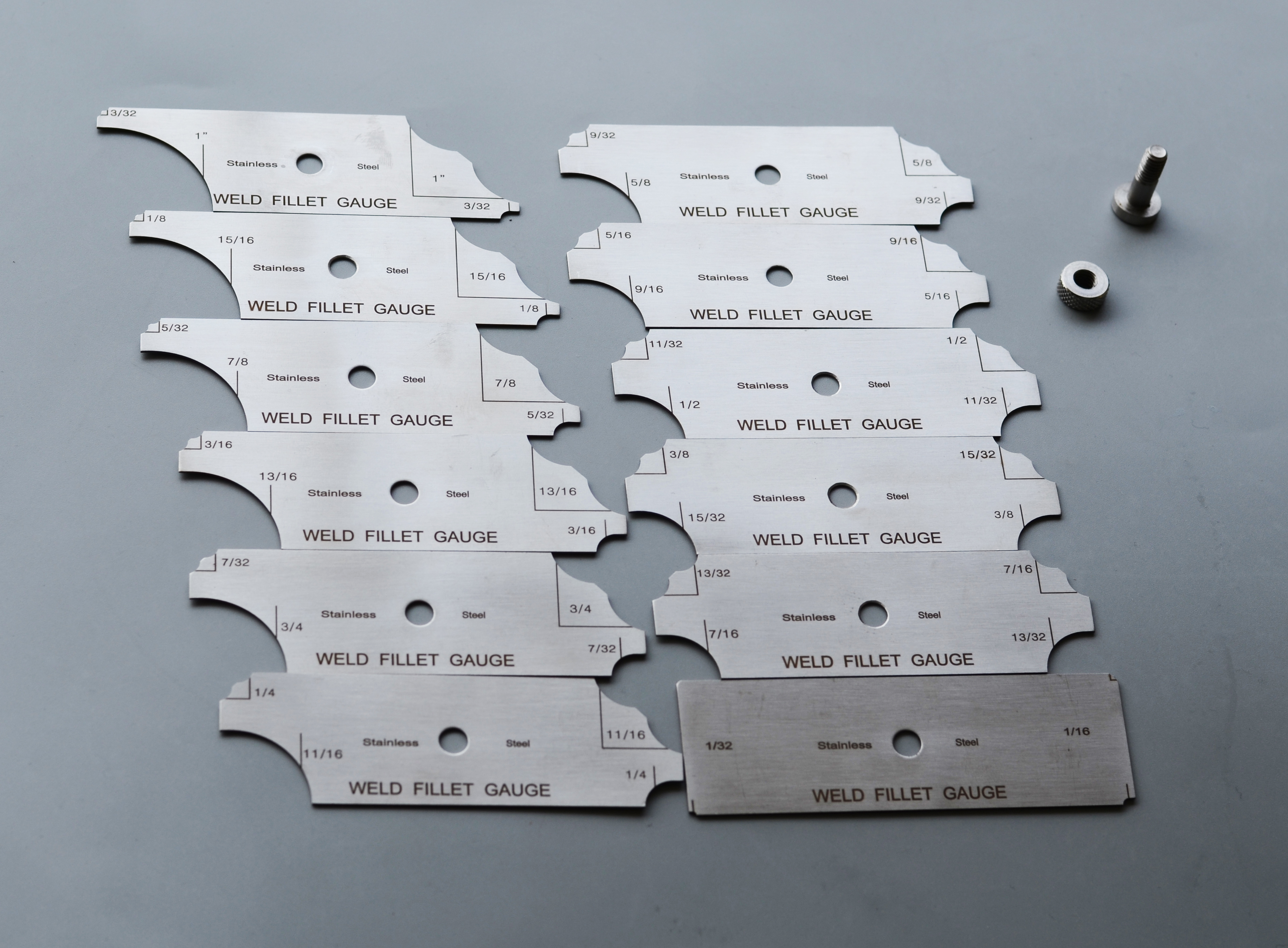 12 Piece Fillet Weld Set 1/32" increments to 1/2", 1/16" increments to 1" Welding Inspection Test Ulnar RL Gauge
