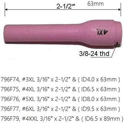 TIG Alumina Nozzles Ceramic Cups Long 796F75#4XL 1/4" 6.5mm Orifice Fit DB SR WP 9 20 25 TIG Welding Torch Pack of 5