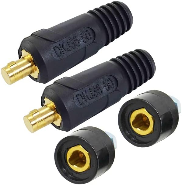 TIG Welding Cable Panel Connector Plug & Socket Set DKJ35-50 & DKZ35-50 315Amp with Black Color Dinse-Style Quick Fitting 4pcs