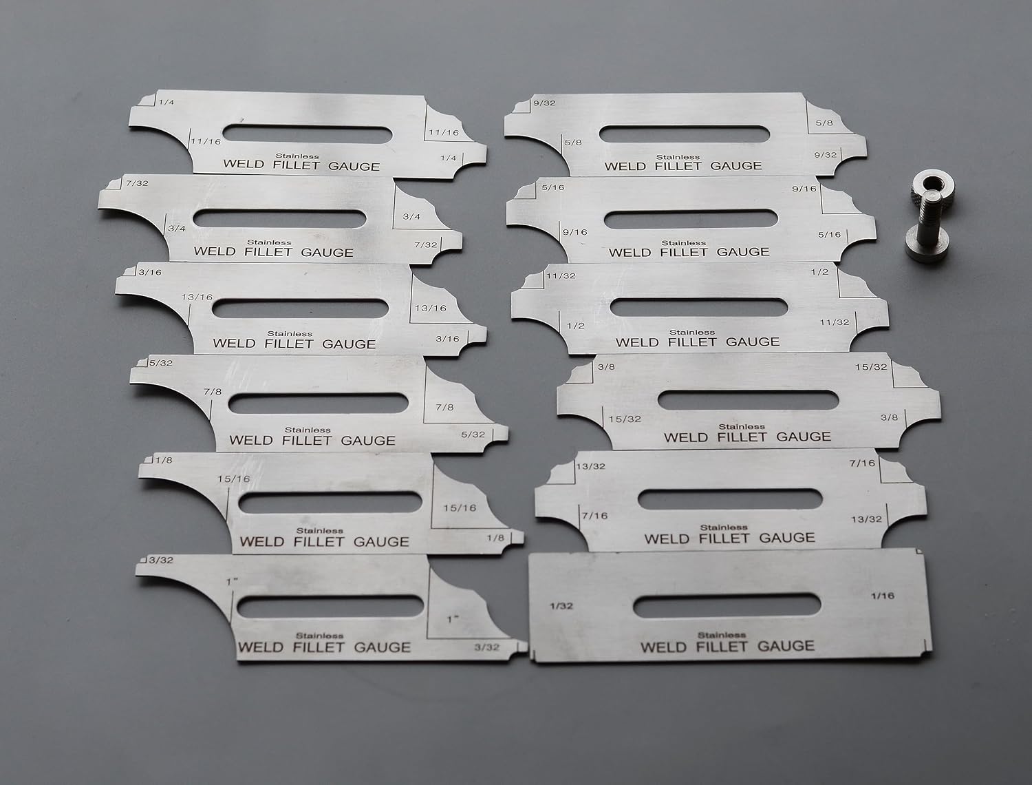 12 Piece Fillet Weld Set 1/32" increments to 1/2", 1/16" increments to 1" Inch RL Gauge Welding Inspection Test Ulnar Checking Fillet Leg and Throat Size