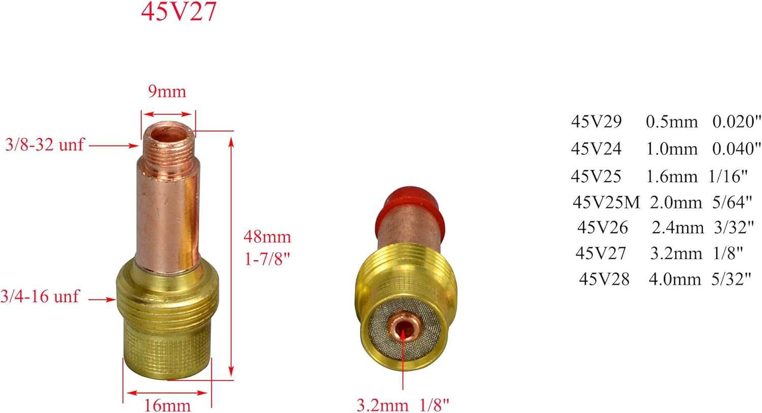 TIG Gas Lens Collets Body 45V27 (1/8") Fit DB SR WP 17 18 26 TIG Welding Torch 2pk