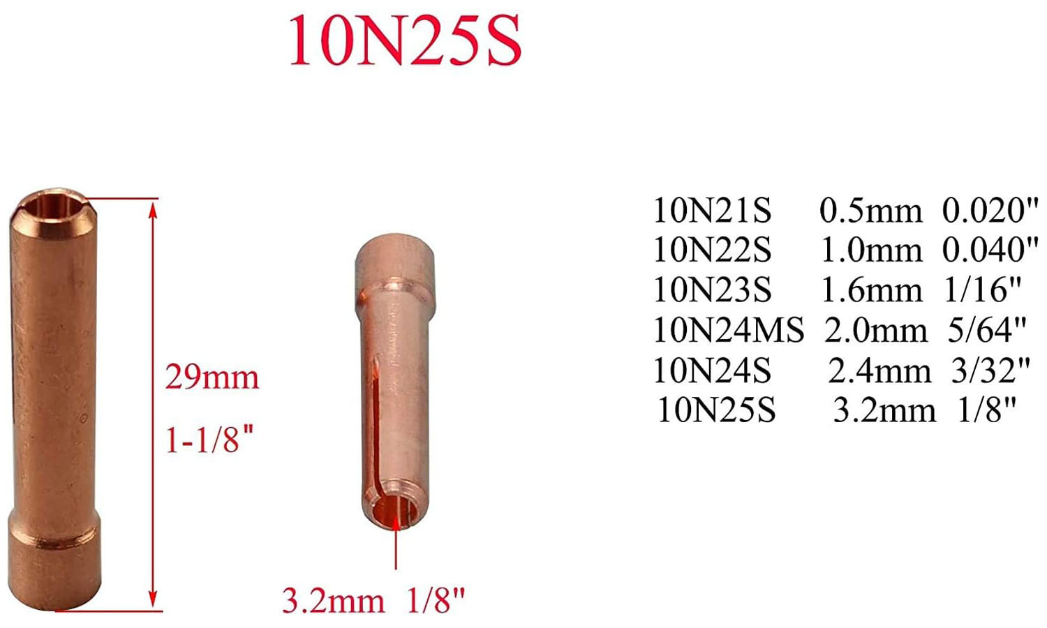 HK-Bluesweld TIG Stubby Gas Lens 17GL18 1/8'' & Ø3.2mm 10N25S TIG Collet Kit Fit DB SR WP 17 18 26 TIG Welding Torch 10pcs