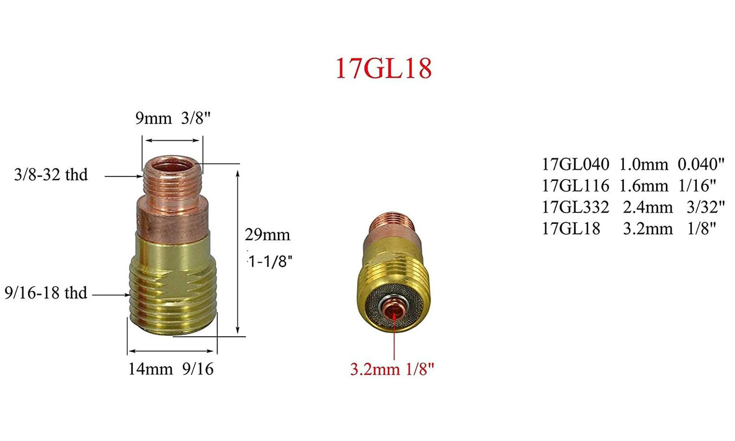 HK-Bluesweld TIG Stubby Gas Lens 17GL18 1/8'' & Ø3.2mm 10N25S TIG Collet Kit Fit DB SR WP 17 18 26 TIG Welding Torch 10pcs