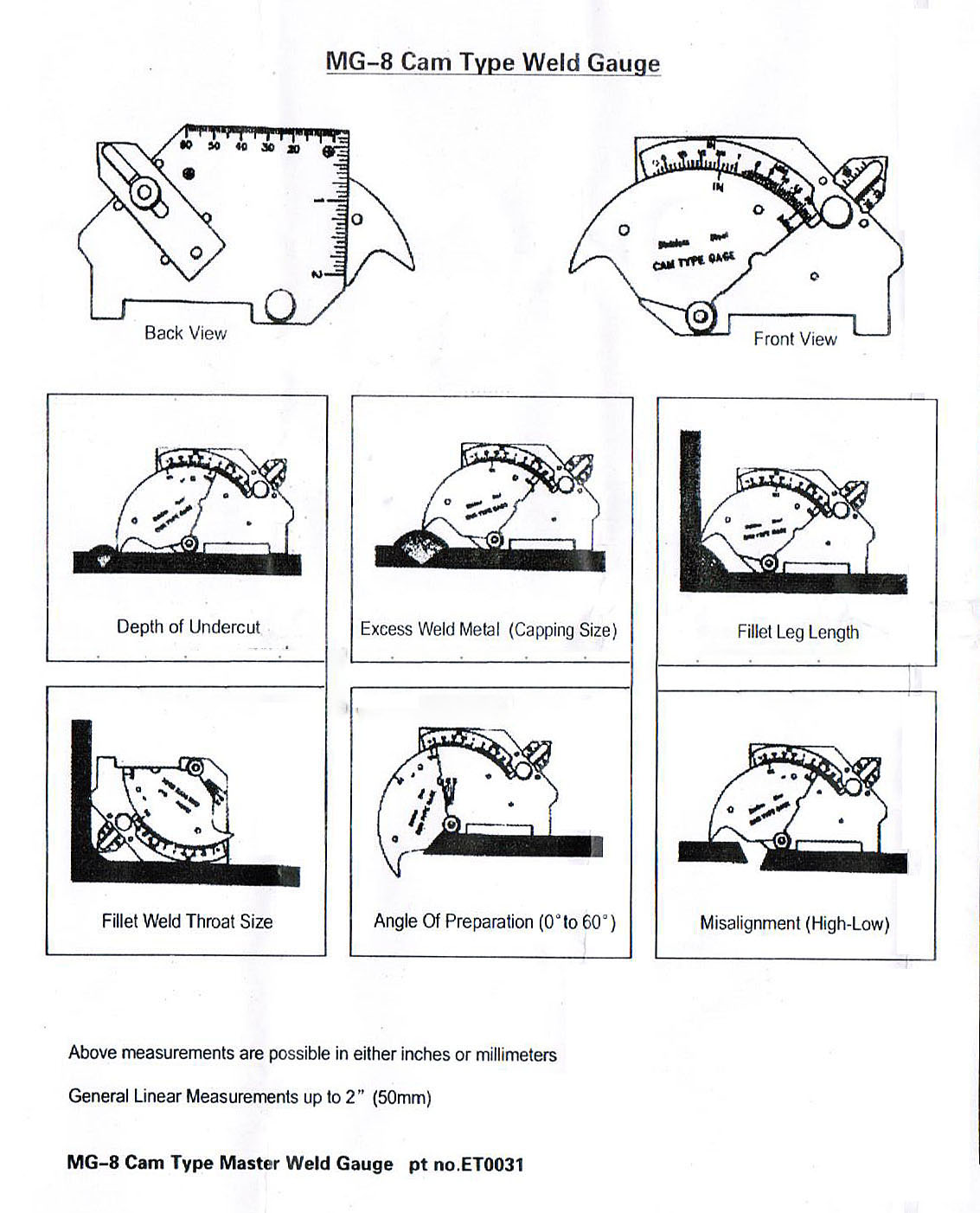 HK-Bluesweld Bridge Cam Gage Test Ulnar Welding Inspection Gauge