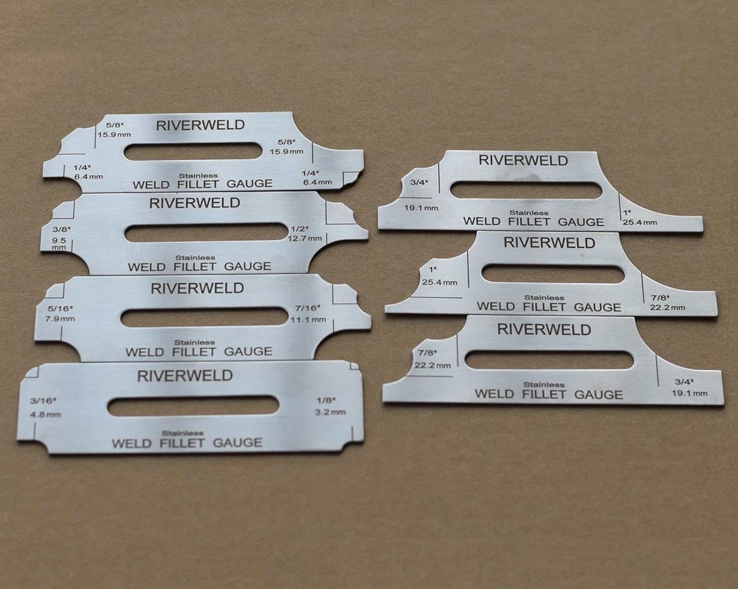 7piece Fillet Weld Set Gage Rl Gauge Depth Gauges Welding Inspection Test Ulnar Metric & Inch MG-11 With Markings on Both Sides Checking Fillet Leg and Throat Size