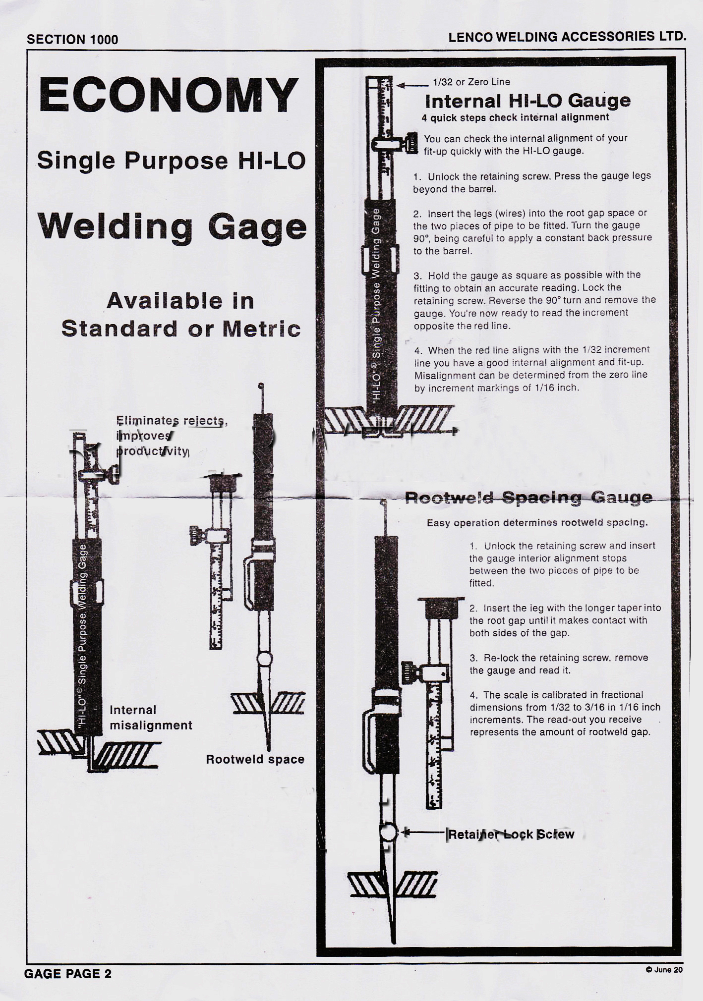 HK-Bluesweld Hi-lo Welding Gauge Gage Internal Single Purpose Root Gap Inch