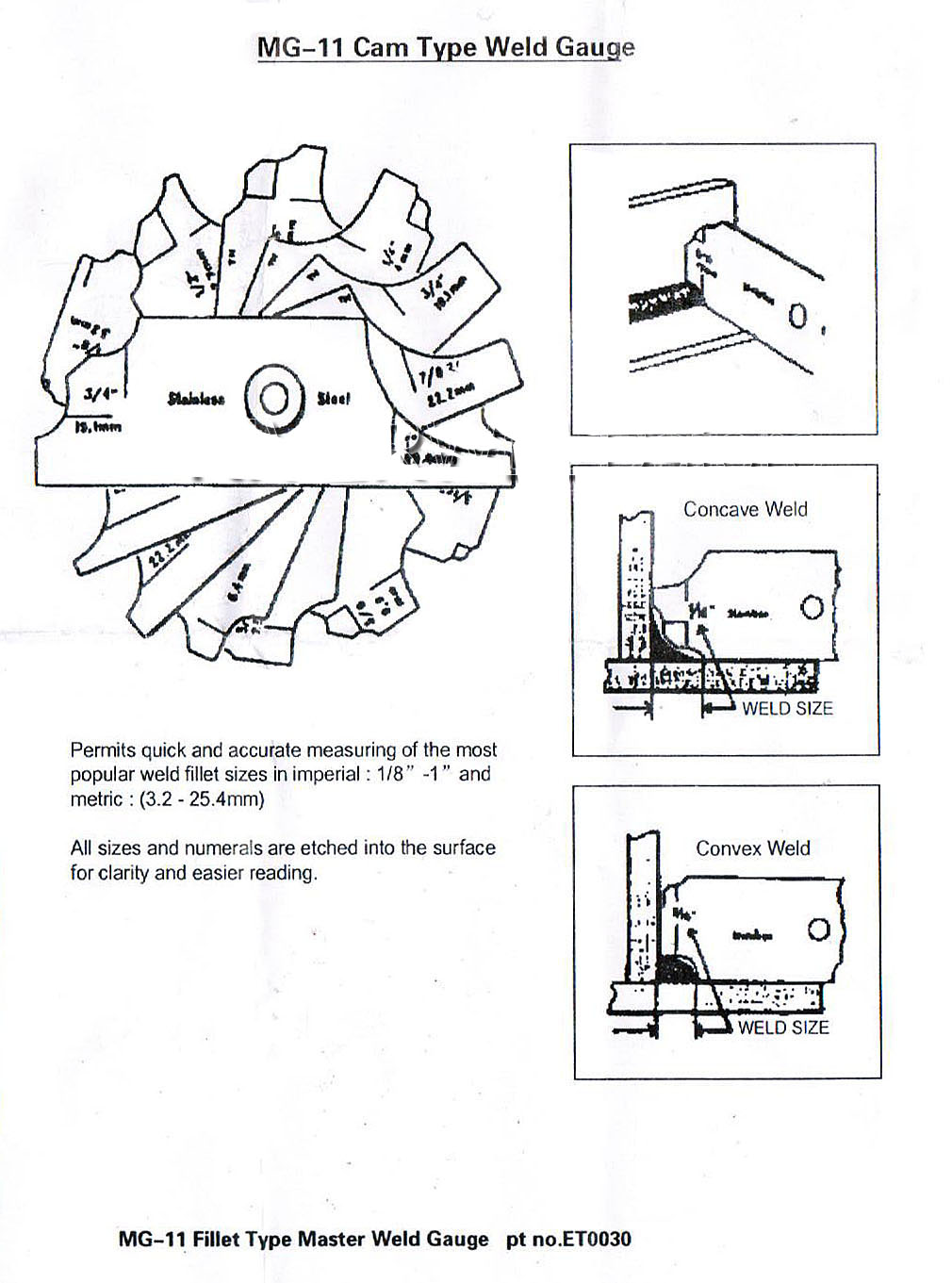 HK-Bluesweld 7piece Fillet Weld Set Gage RL Gauge Welding Inspection Test Ulnar Metric