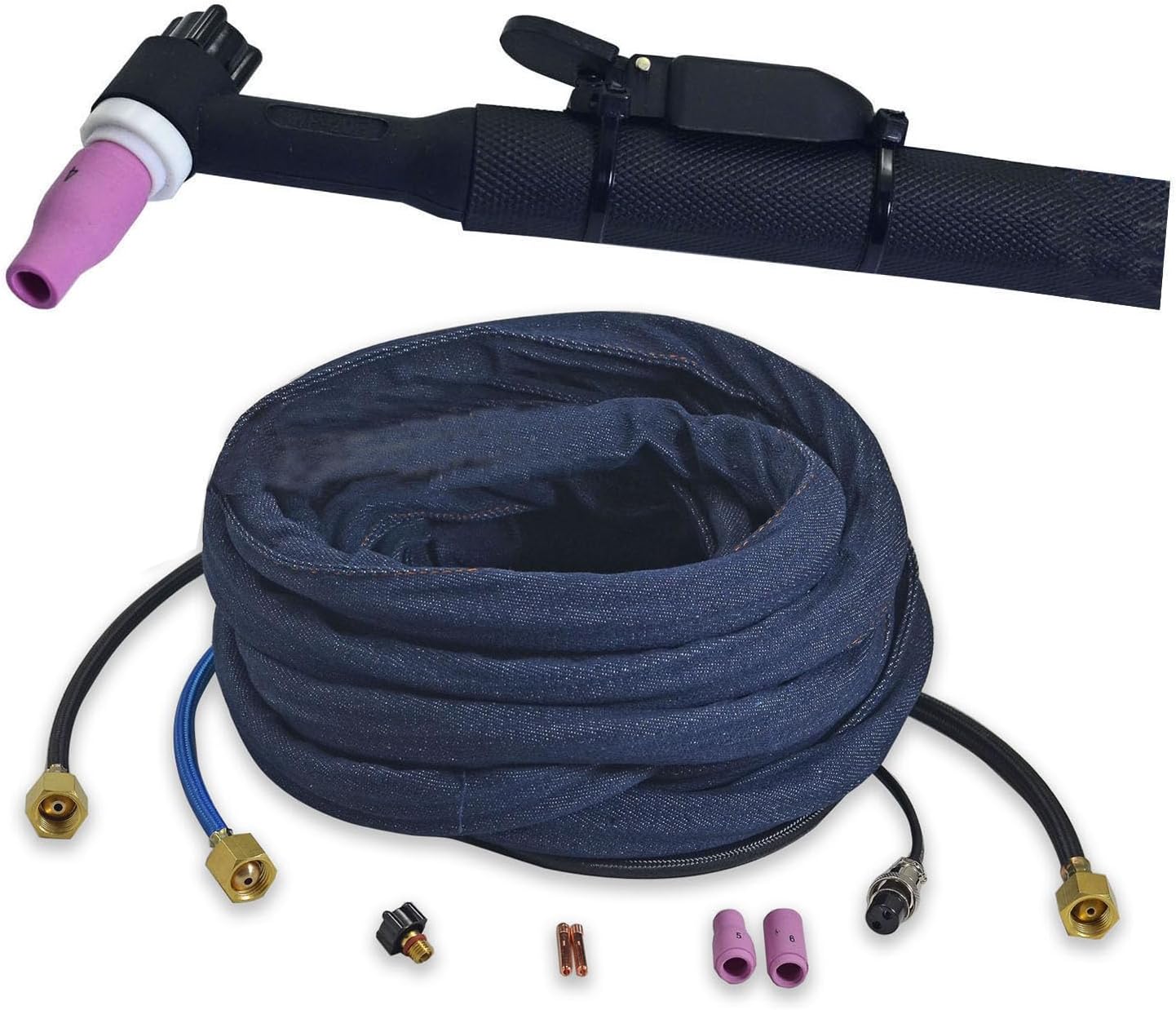 WP-20F WP20F-25 TIG Welding Torch Complete With Flexible Head Electric Cable Wire 6mm2 Connector M16*1.5 Water Cooled 200Amp 25Feet 7.6Meter