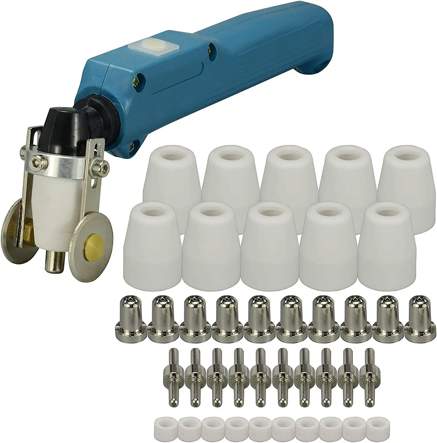 PT-31 LG-40 20072 Plasma Cutter Torch Body & Roller Guide Wheel Spacer &Plasma Tip Electrode Nozzle Gas Ring Shield Cup Kit 42pcseel Spacer 2pcs