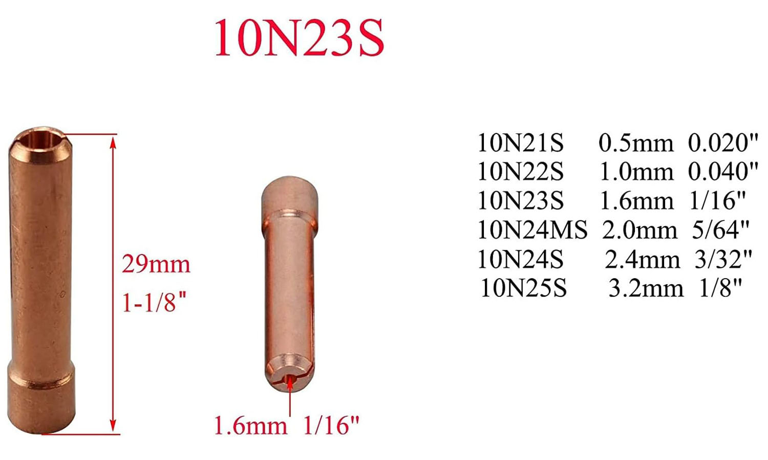 HK-Bluesweld TIG Stubby Gas Lens 17GL116 1/16'' & Ø1.6mm 10N23S TIG Collet Kit Fit DB SR WP 17 18 26 TIG Welding Torch 10pcs