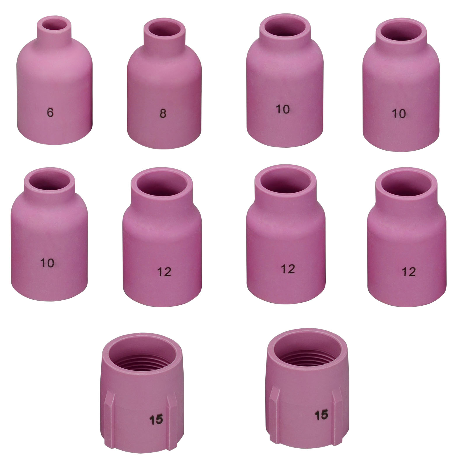 HK-Bluesweld TIG Gas Lens Alumina Nozzle Ceramic Cups Large Jumbo Assort Size Kit 53N87#12 3/4" 53N88#10 5/8" 53N89#15 57N74#8 1/2" 57N75#6 Fit SR DB WP 9 17 18 20 25 26 TIG Welding Torch 10pcs