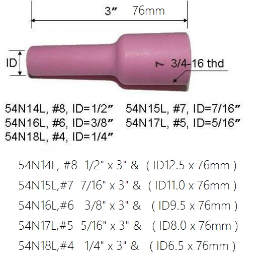 TIG Gas Lens Alumina Nozzle Ceramic Cup Long 54N15L (#7L 7/16") Orifice Fit SR DTA DB WP 17 18 26 TIG Welding Torch 5pk