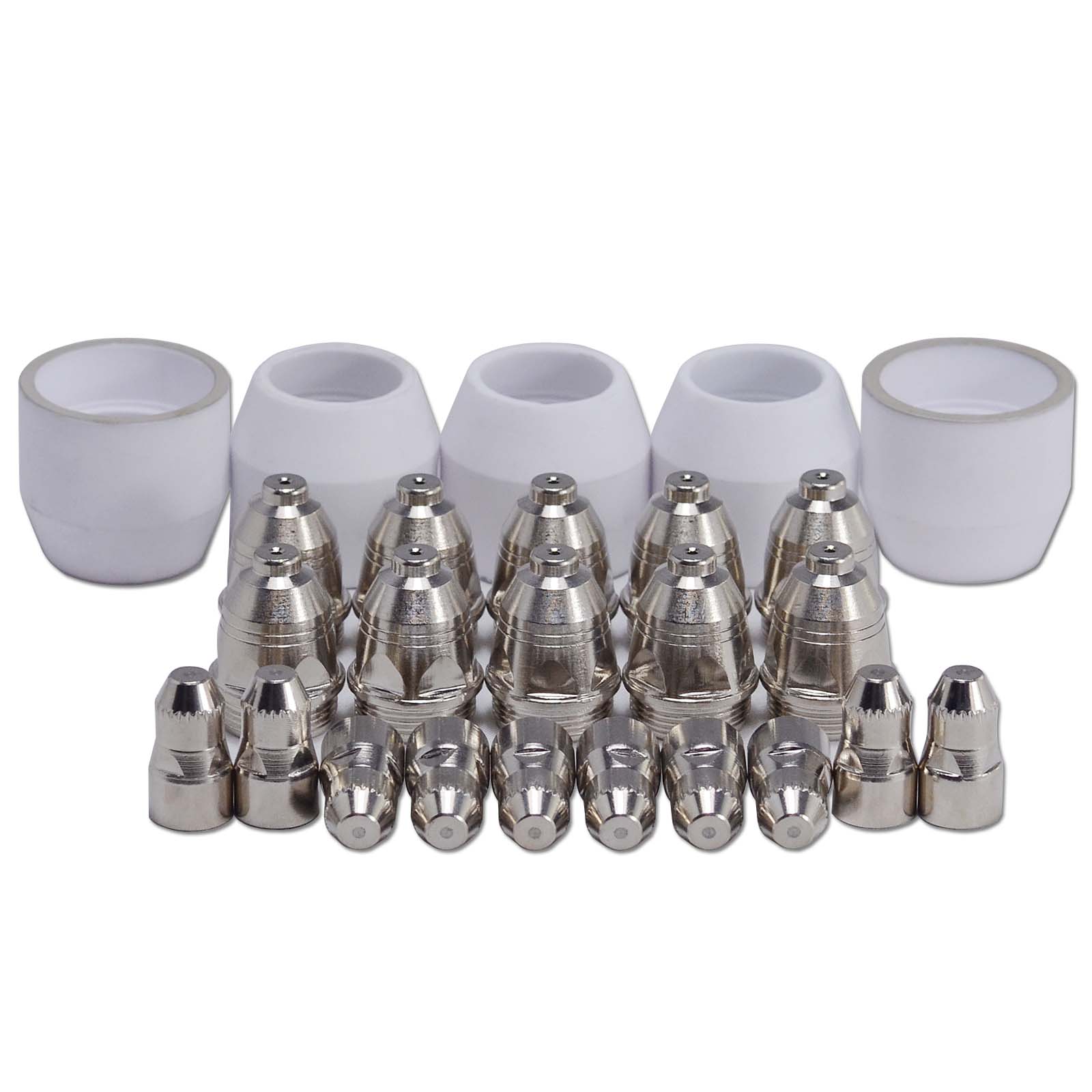 P-80 Plasma Electrode with Hafnium Wire TET02033 & Tip Nozzle 0.059" & 1.5mm 100Amp TET01512 Alumina Nozzle Shroud Ceramic Cup Silver-Gilt TGN02004 Consumables Assort kit 25pcs