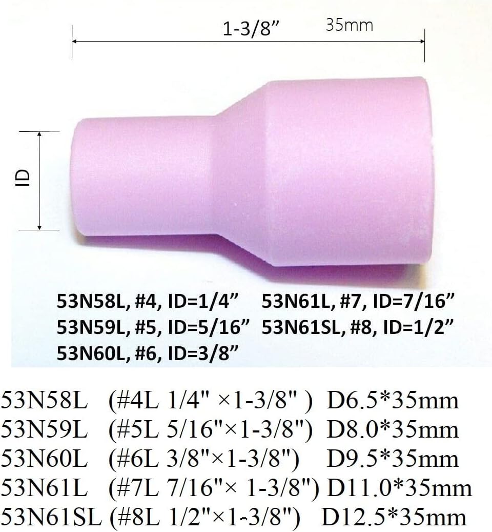 TIG Gas Lens Alumina Nozzle Ceramic Cup 53N59L (#5L 5/16") Fit PTA DB SR WP 9 17 18 20 25 26 TIG Welding Torch 10pk
