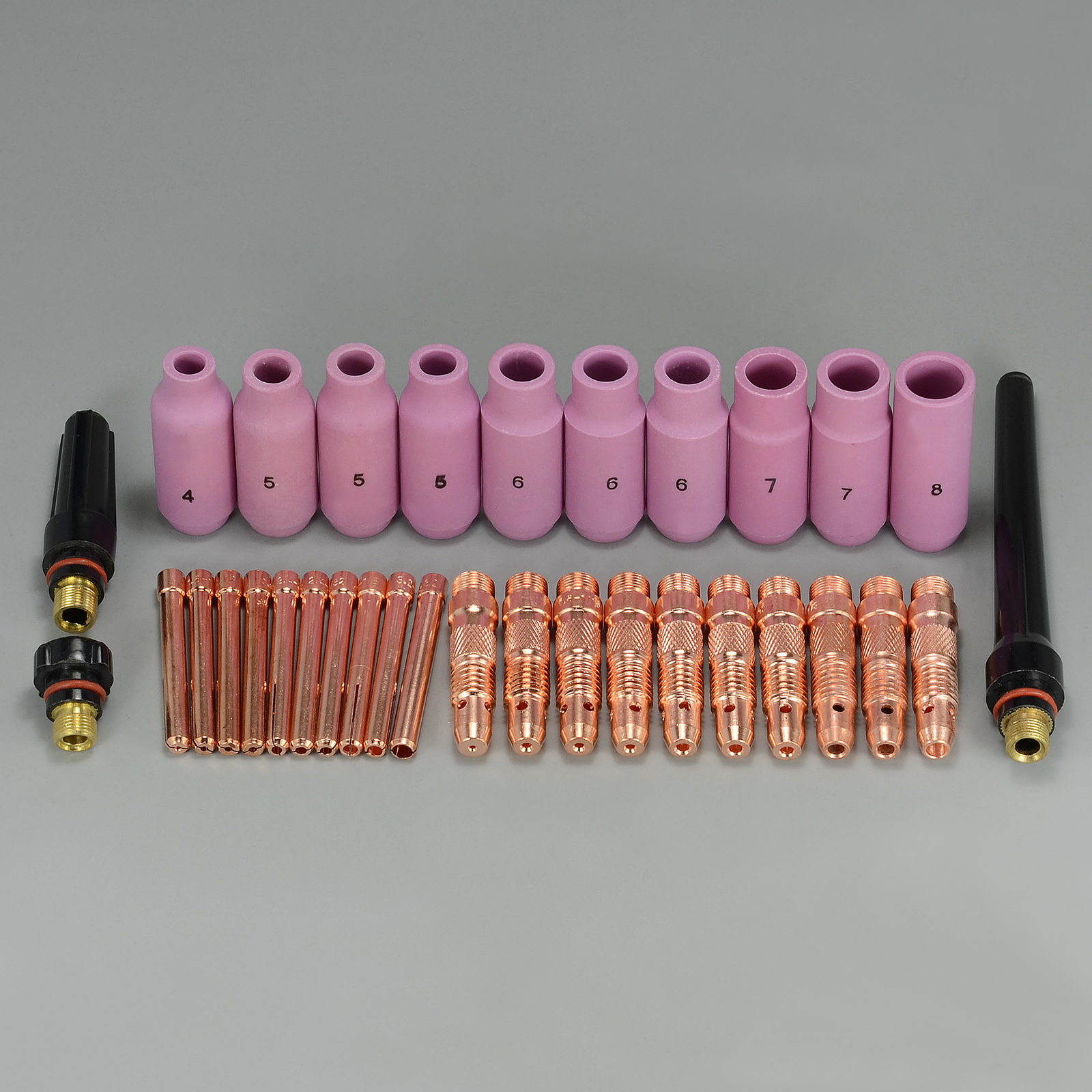 HK-Bluesweld 33pcs TIG Collet Body 10N28 10N30 10N31 10N32 406488 Collets Alumina nozzles 10N46 10N47 10N48 10N49 10N49 10N50 Back caps Assorted Size Fit QQ300 PTA DB SR WP 17 18 26 TIG Welding Torch
