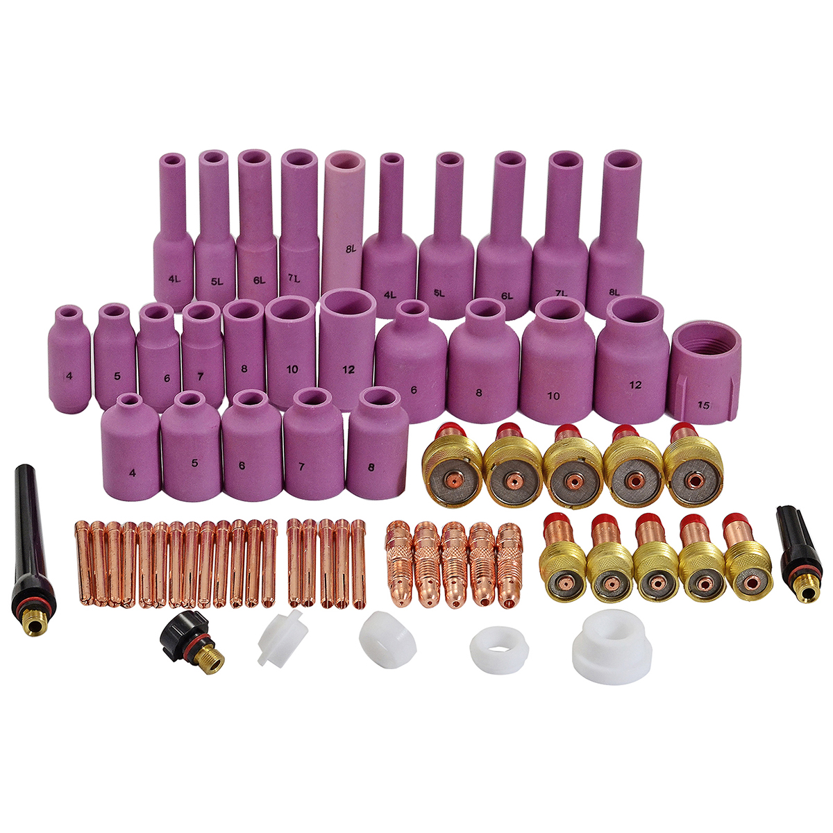 HK-Bluesweld TIG Jumbo Gas Lens Collet Body Alumina Nozzle Ceramic Cups Assorted Size Kit Fit QQ300 PTA DB SR WP 17 18 26 TIG Welding Torch 67pcs