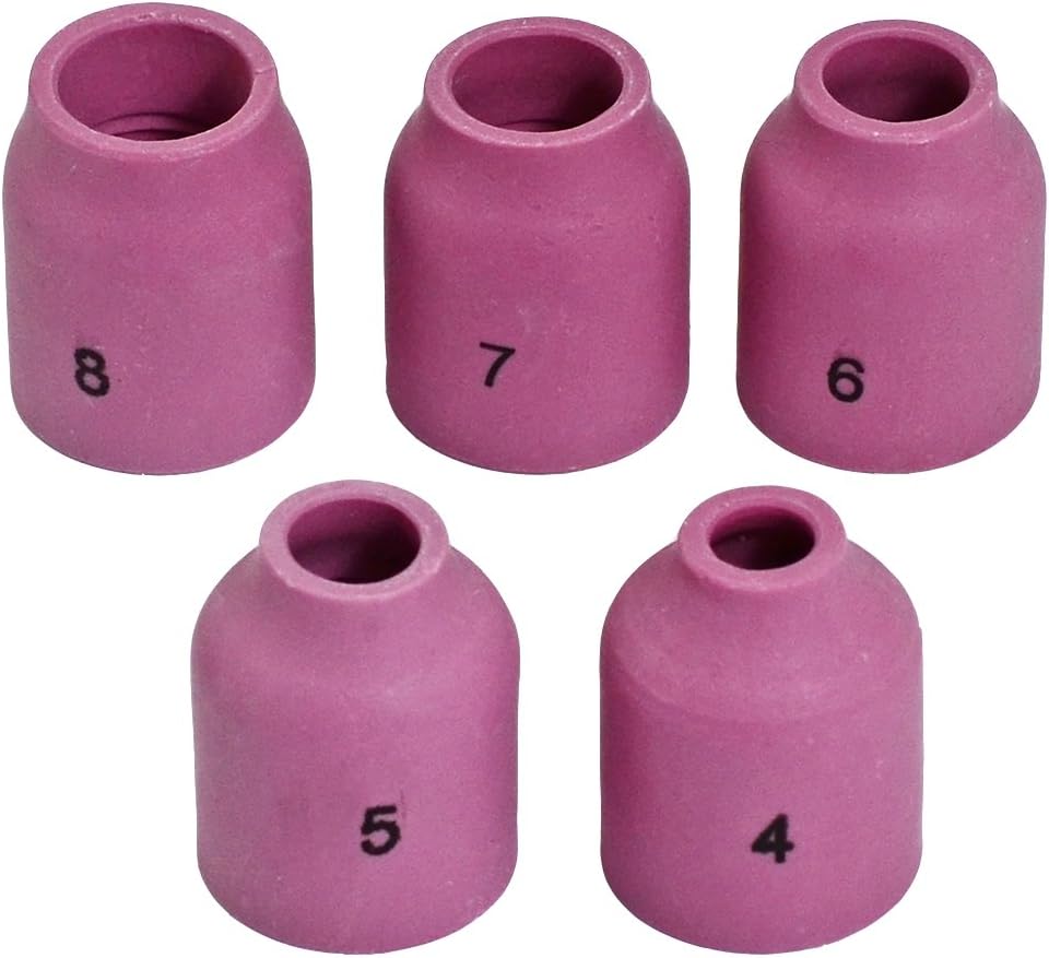 TIG Alumina Nozzle Ceramic Cups 53N58 1/4" #4, 53N59 5/16" #5, 53N60 3/8" #6, 53N61 7/16" #7, 53N61S 1/2" #8 Assorted kit for SR WP 9 17 18 20 25 26 TIG Welding Torch 5pcs