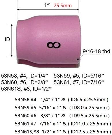 TIG Alumina Nozzle Ceramic Cups 53N58 1/4" #4, 53N59 5/16" #5, 53N60 3/8" #6, 53N61 7/16" #7, 53N61S 1/2" #8 Assorted kit for SR WP 9 17 18 20 25 26 TIG Welding Torch 5pcs