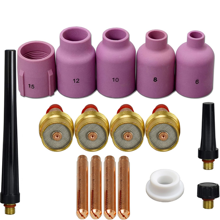TIG Jumbo Gas Lens Collet Bodies 45V 13N 57N Series fit SR WP 9 20 25 TIG Welding Torch (Jumbo TIG Gas Lens Kit 17pcs)