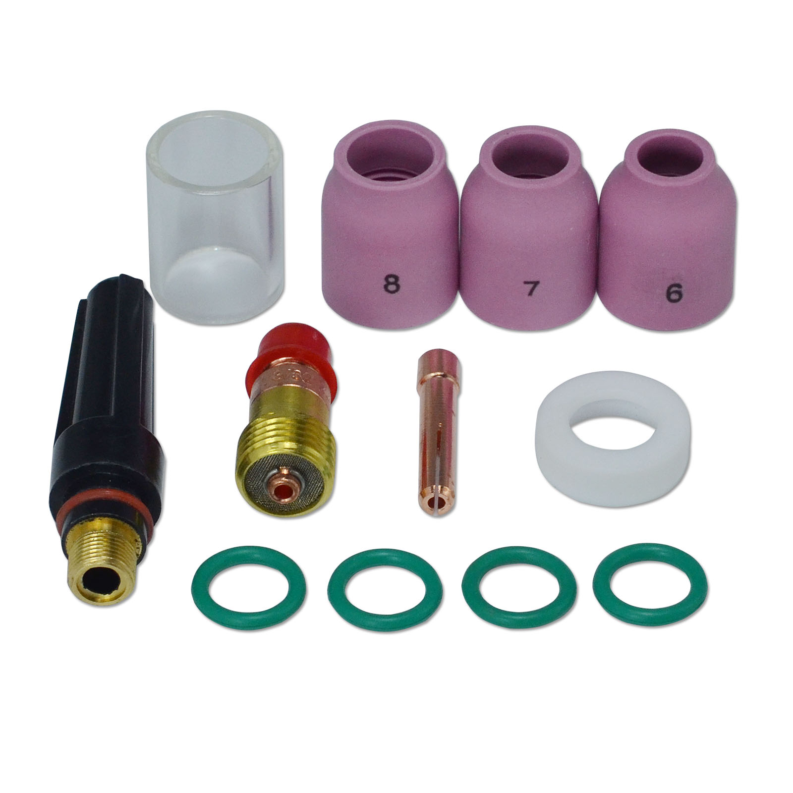 Insulated Glass Cup #10 (5/8" & 16mm) TIG Stubby Gas Lens Insulator 17GLG20 and TIG Back cap 57Y03 Medium 17GL332 10N24S (3/32") for DB SR WP 17 18 26 TIG Welding Torch 12pcs